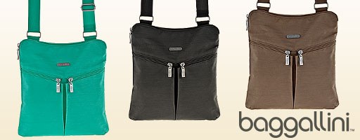 Green, black and brown Baggallini shoulder bags from the original catalogue